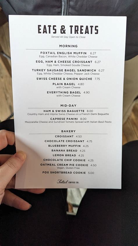 Menu for Foxtail Coffee Co. in Ponte Vedra Beach, FL